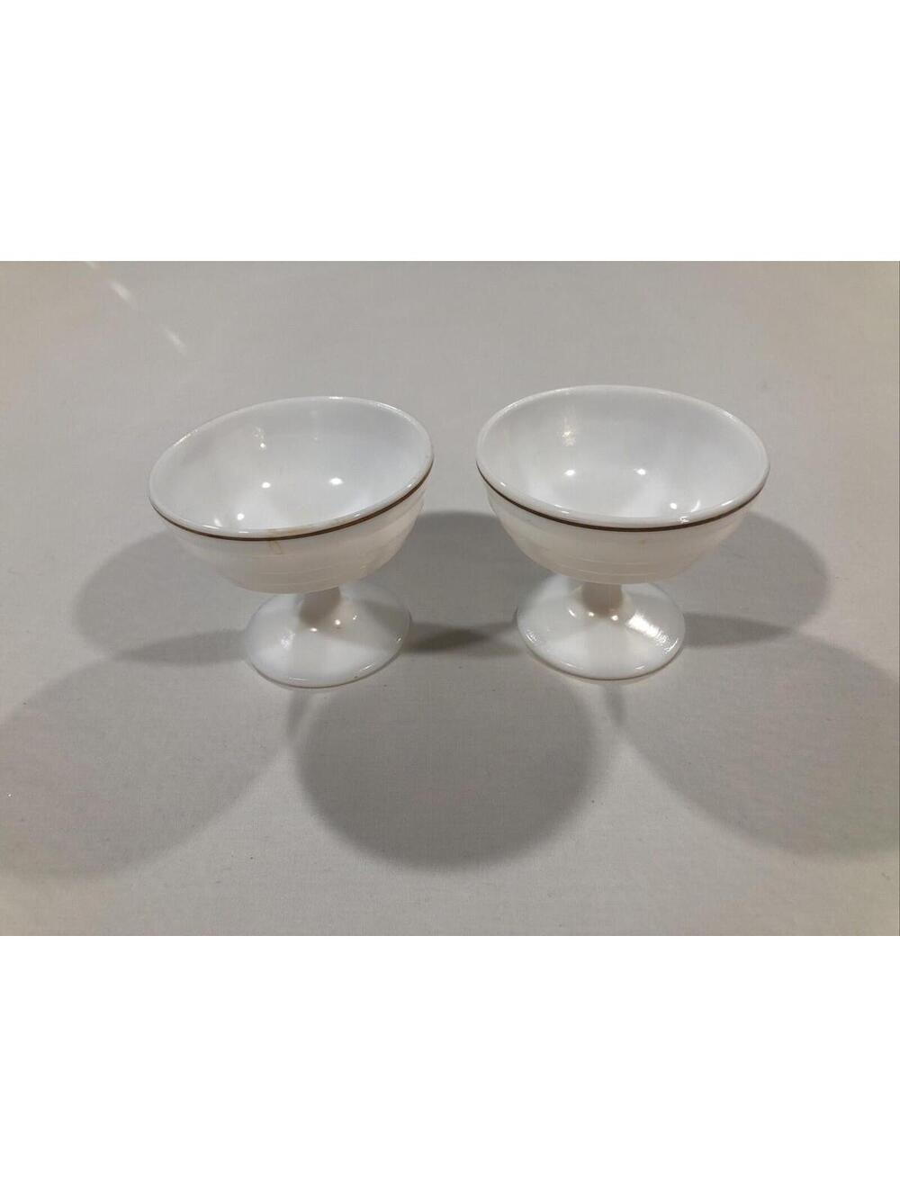 Hazel Atlas Moderntone Platonite 2 White With Gold Trim Sherbet Dishes